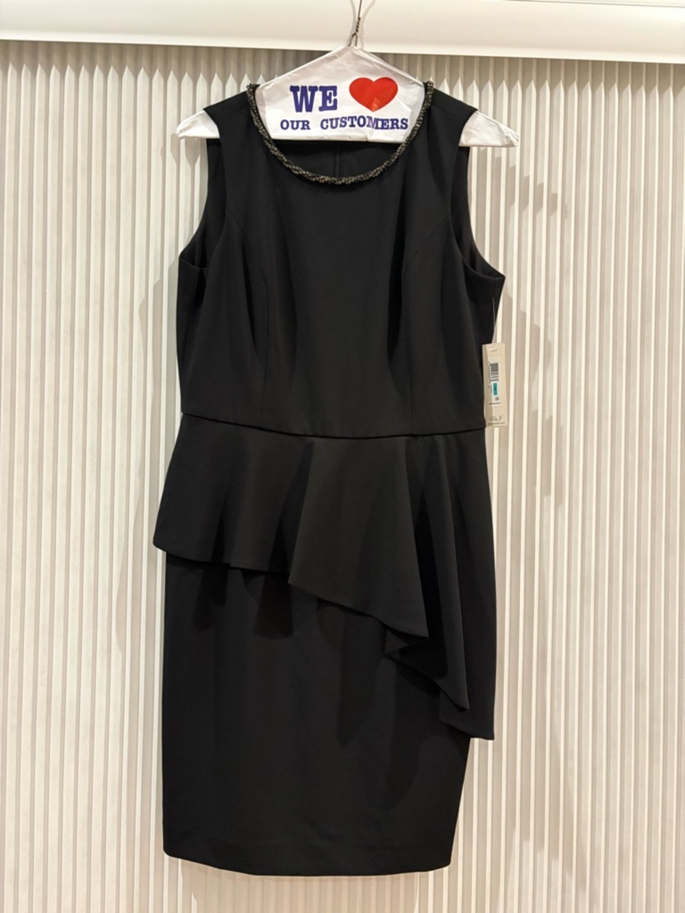 Eliza J Black Cocktail Dress Rhinestone Neck Peplum Dress Size 16 NEW w/tag
